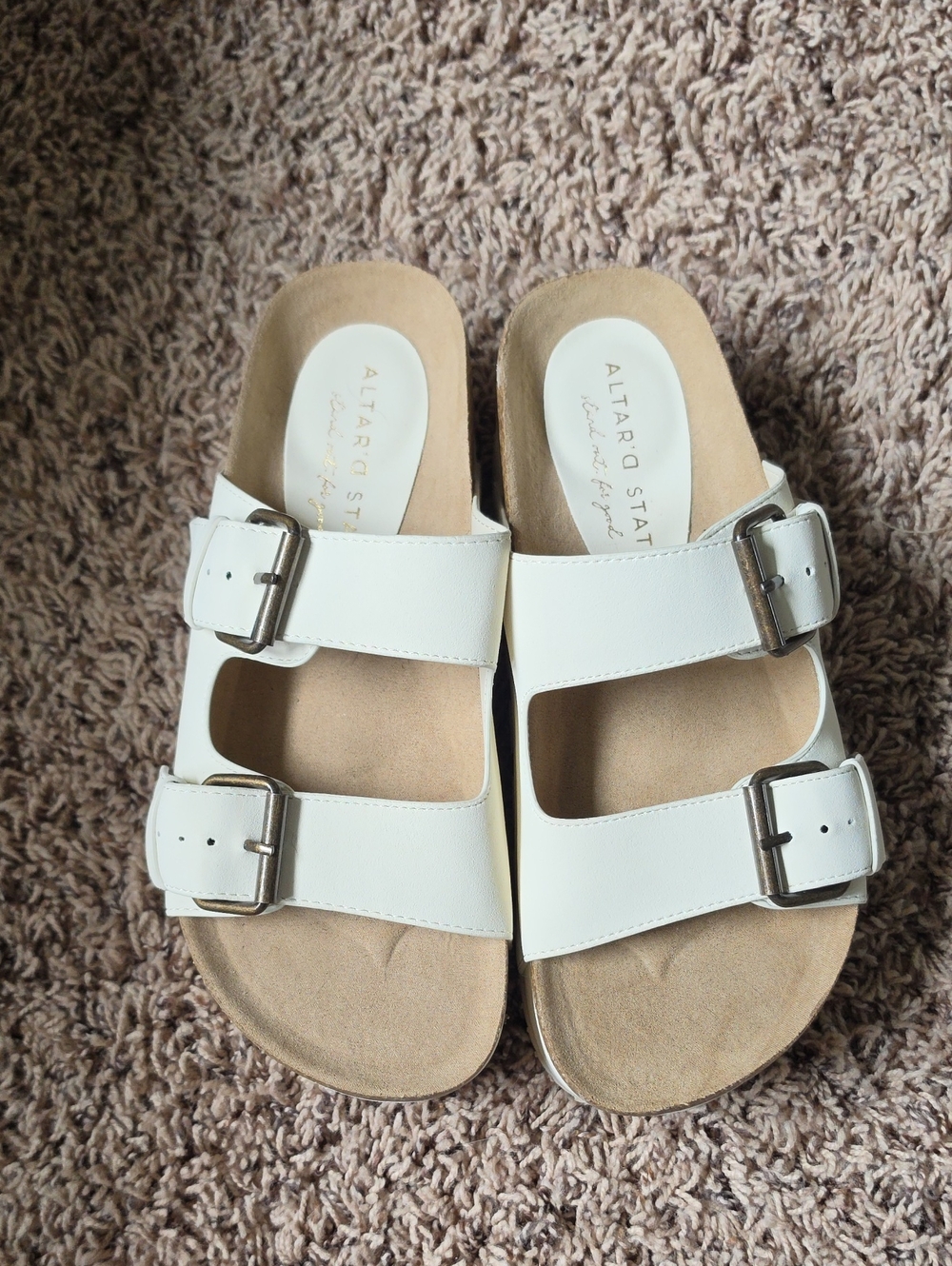 Altar'd State White Double-Buckle Slide Sandals